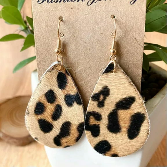 Teardrop Leopard Genuine Leather Teardrop Earrings Turquoise Boutique Jewelry