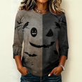 thumbnail image 2 of Womens Halloween Shirts Funny 3/4 Sleeve Tops Spooky Pumpkin Face Bat Printed Pullover Horror Crew Neck T Shirts Holiday Three Quarter Length Blouses, XL, 2 of 7