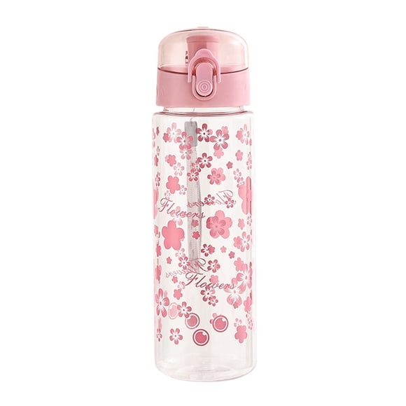 Botella de agua de plástico con diseño de margaritas de 600 ml para uso en interiores y exteriores. Taza ligera y duradera a prueba de fugas con pajita. Botella deportiva portátil para viajes.