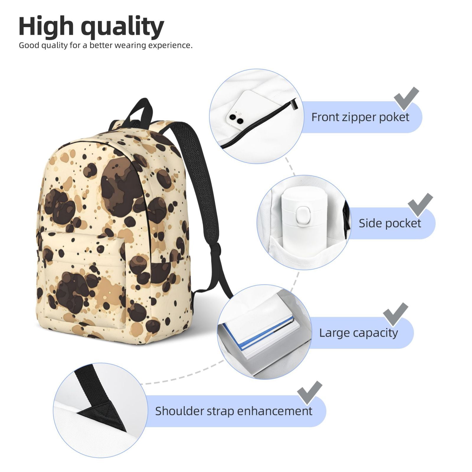 Casual Canvas Backpack Without Interlayer Large Capacity Stick Bag Design For Outdoor Shopping Office Outdoor Sports Milk Cow Print Style Sienna_1 Medium