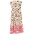 thumbnail image 2 of Big Girls' Sleeveless Floral Leaves Ruffles Hem Easter Summer Flower Girl Dress Off White Pink 6 XL (P503062P), 2 of 4