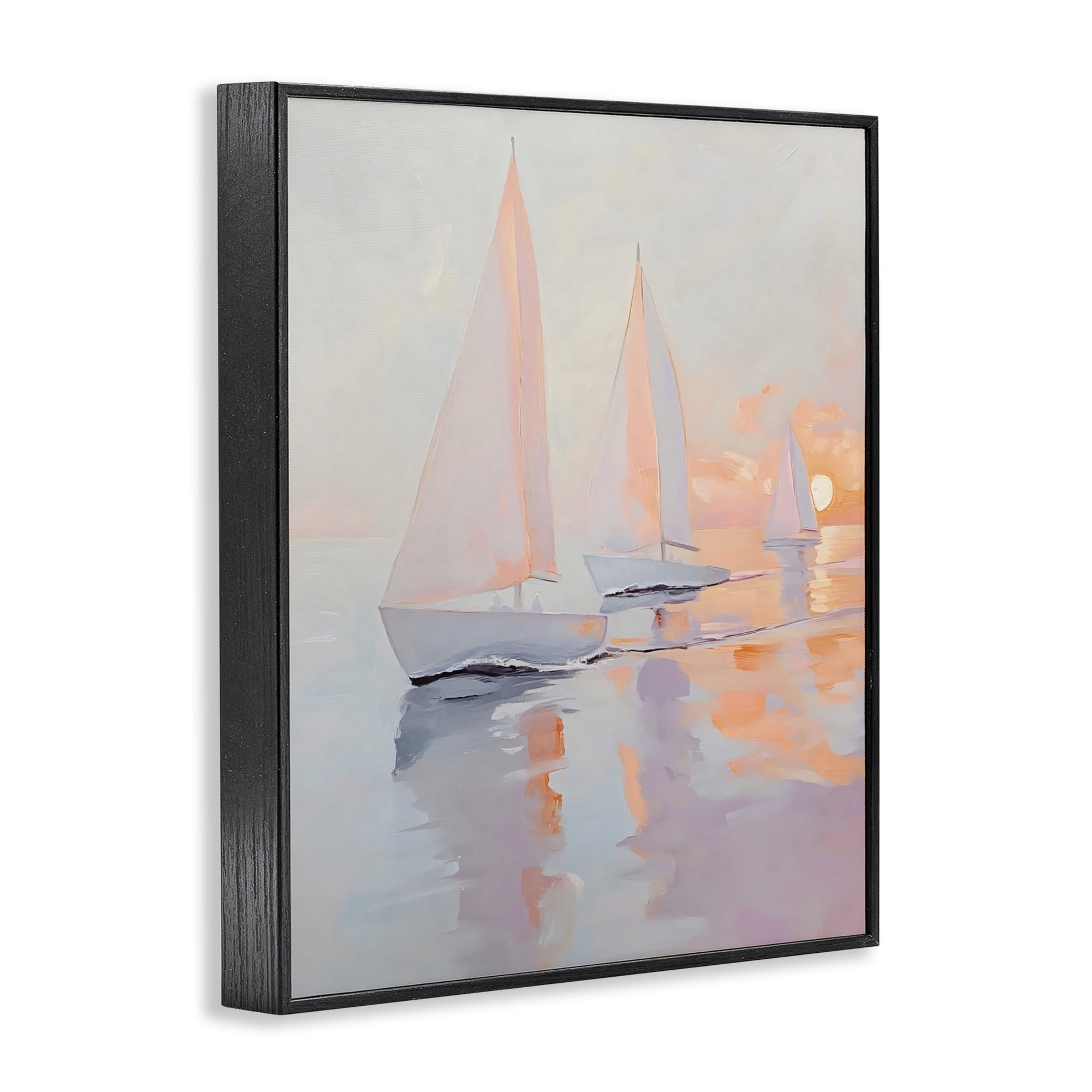 Stupell Industries Peach Sunset Sailboats on Sea Black Framed Giclee Art, design by Creative Studio
