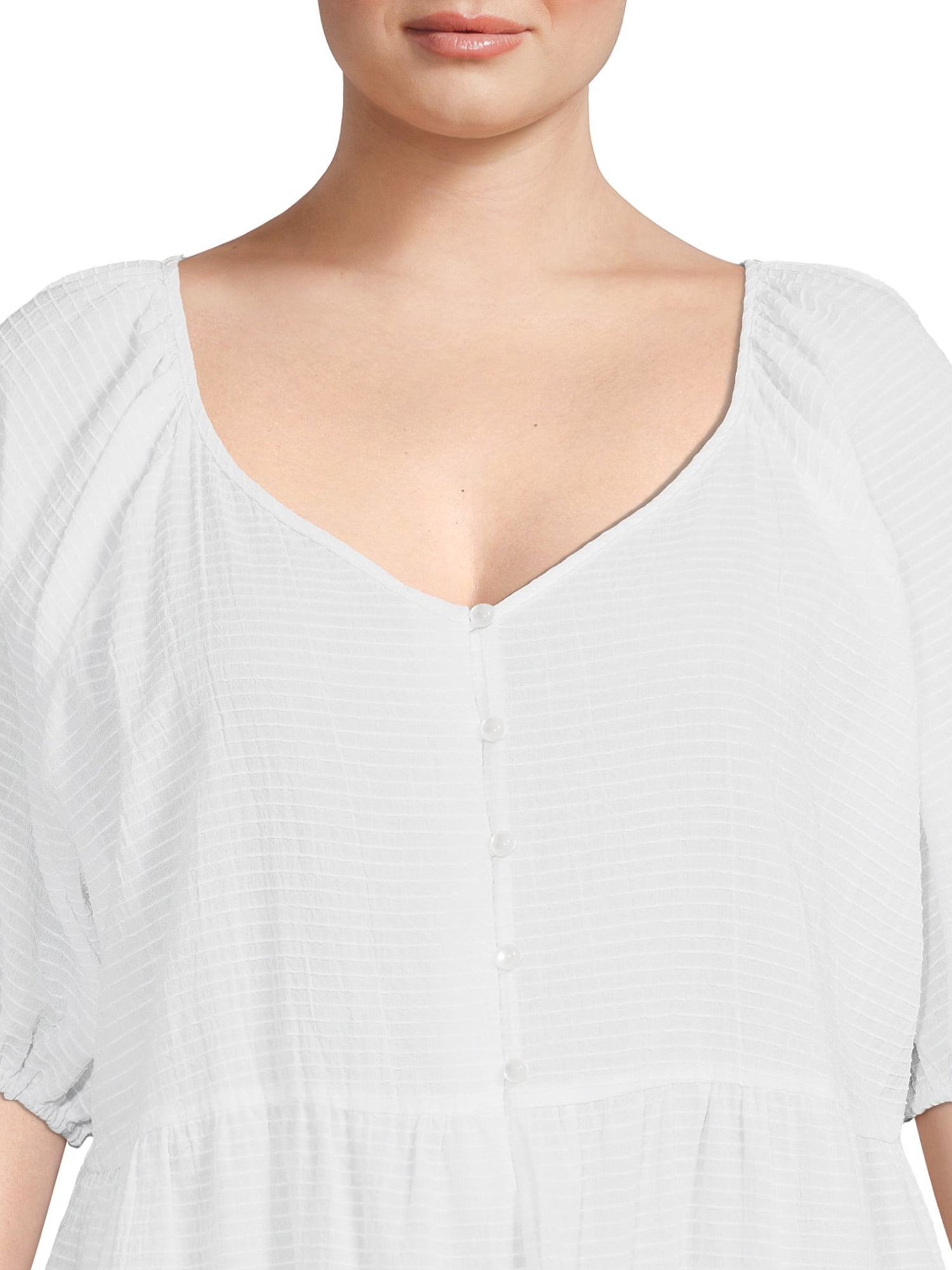 Time and Tru Women's and Women's Plus Button Front Tiered Mini Dress