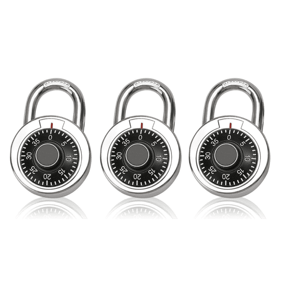 XINNAISI 3Pcs 3-Digit Combination Padlock, Metal Resettable Lock for Locker Gym School Travel, Black