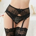 thumbnail image 3 of Varsbaby Lace Unlined Balconette Demi-Cup Bra Thongs Garter Belt and Stockings for Women, 3 of 6