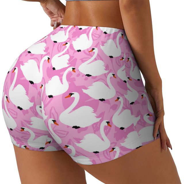 Fotbe Beautiful Swans Shorts Sin Costuras – Shorts Deportivos de Cintura Alta para Mujer, Elásticos para Gimnasio, Yoga, Running o Ciclismo-X-Large