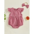 thumbnail image 2 of aturustex Toddler Baby Girl Bubble Romper Outfits 0 3M 6M 12M 18M Infant Classic Plaid Pattern Bodysuits Crew Neck Jumpsuits Flying Sleeve Rompers witute Casual 2Pcs Daily Summer Clothes Set, 2 of 6