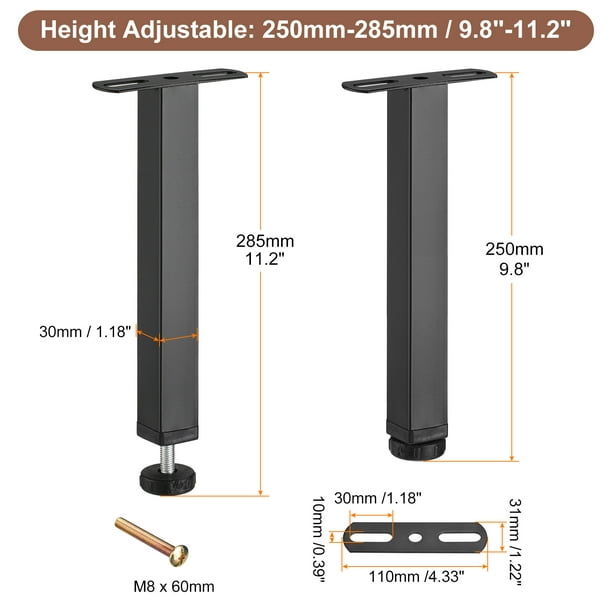 Metal Adjustable Bed Support Leg Length 10-12.8 inch T-Shaped Double-Hole  Bed Leg For Bed Frame Cabinet Furniture 