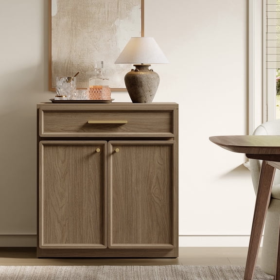 SICOTAS Mid Century Modern Sideboard Buffet Cabinet Storage with Drawer & 2 Doors, Small 30" Farmhouse Credenzas with Adjustable Shelves, Modular Cabinet for Living Room/Entryway/Dining Room, Walnut