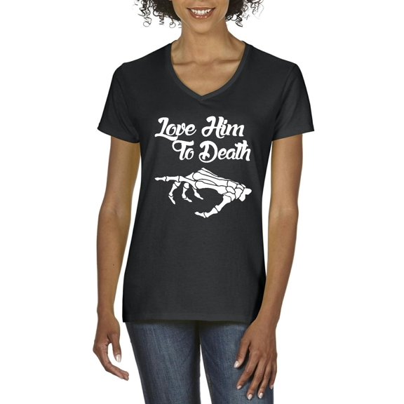 MmF - Women's T-Shirt V-Neck Short Sleeve - Halloween Love Him To Death Matching Halloween Couple