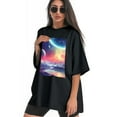 thumbnail image 3 of Plus Size Shirt for Women Black Tops for Women Short Sleeves Shirt for Women Galaxy T Shirt Crewneck Shirt for Women XL, 3 of 5
