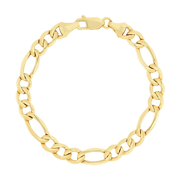 Nuragold 14k Real Yellow Gold Figaro Link 7.5mm Chain Bracelet (7"-9") Italian Jewelry for Men & Women