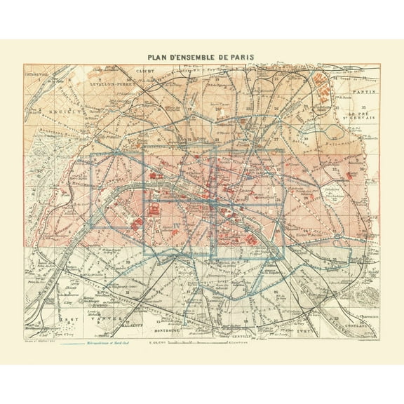 Historic Map - Paris France - Baedeker 1911 - 28.54 x 23 - Vintage Wall Art