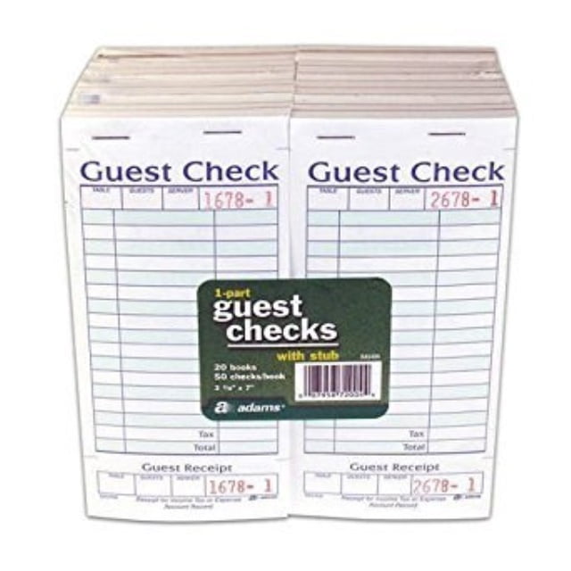 Adams 1Part Guest Check with Stub 50 Checks/book 20 pk. Walmart