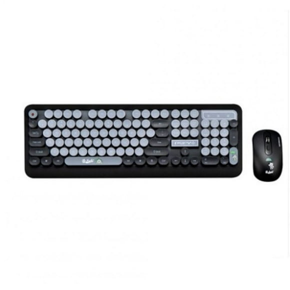 K68 Wireless Bluetooth Keyboard Mouse Set Retro Cute Round Key Keyboard 1600dpi Mouse Black