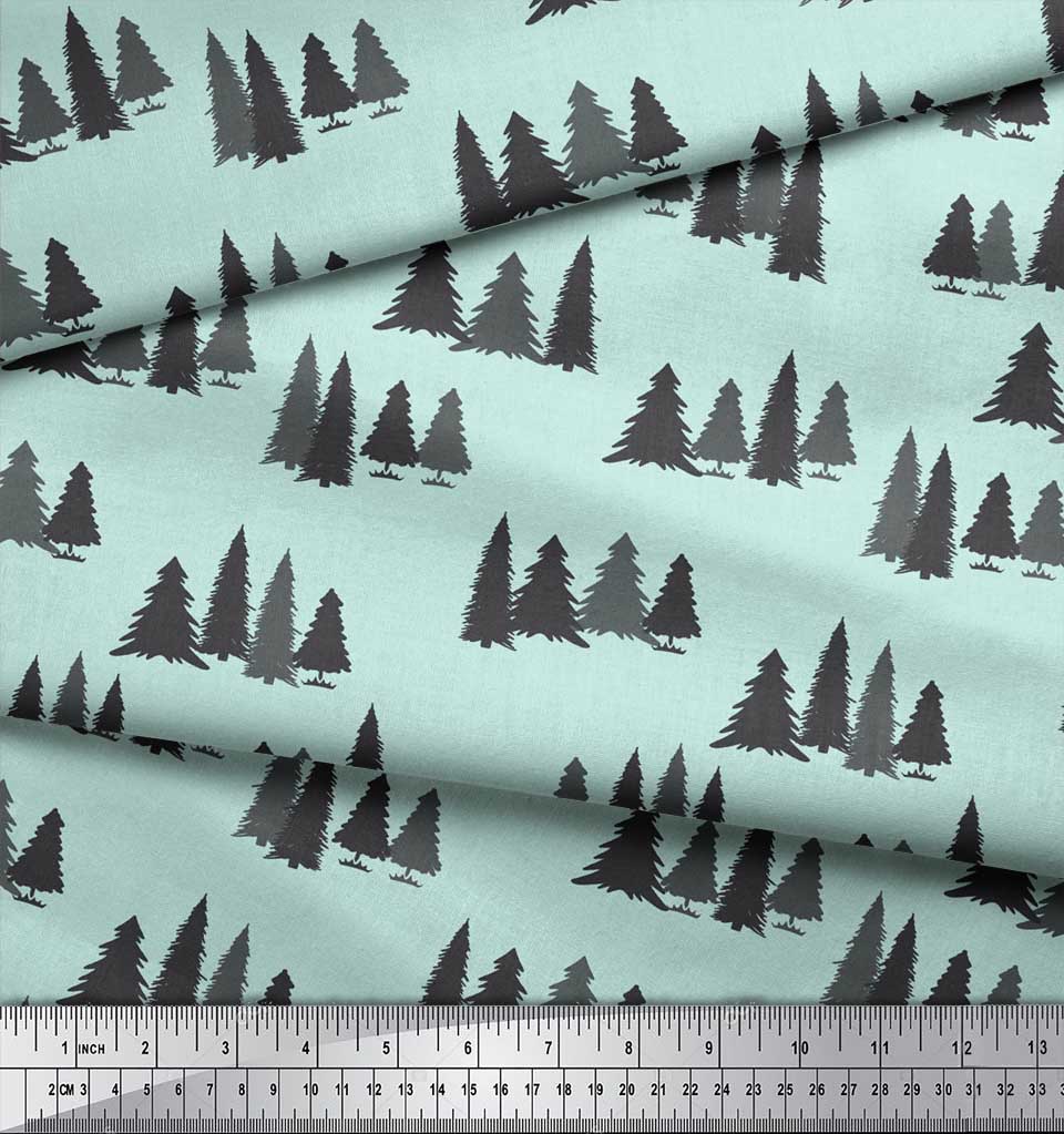 Soimoi Green Rayon Fabric Stencil Christmas Tree Print Fabric by the Yard 56 Inch Wide