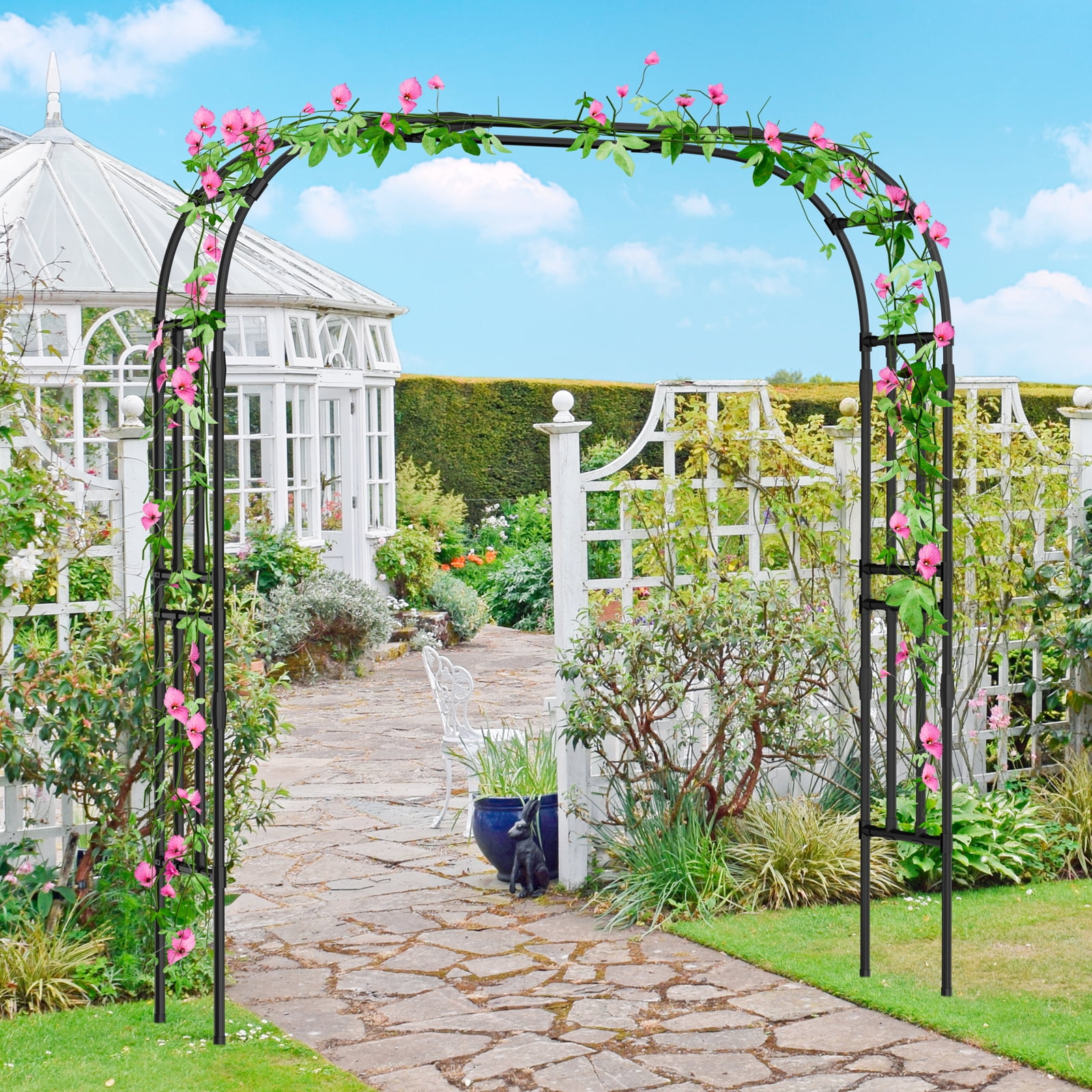 MOPHOTO Garden Arch Trellis for Climbing Plants,87"H Large Garden Trellis OutdoorMetal Plant Support Trellis Archway Arbor Tunnel Trellis for Vegetables Plant Cucumber Trellis Decoration