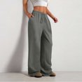 thumbnail image 7 of Kaemgyyd Women's Wide Leg Pants Trendy Solid Color Drawstring Sweat Pants Lightweight Texture Lounge Trousers with Pockets, 7 of 7