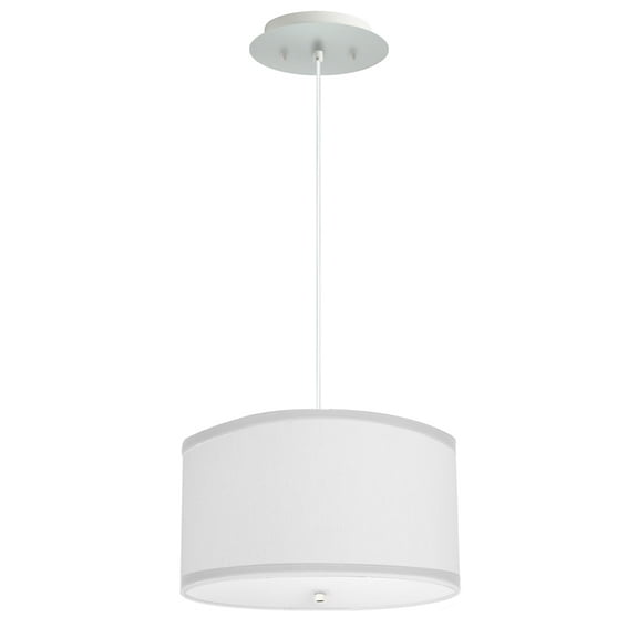 2 Light Pendant 18"w White Linen Shade with Diffuser, White Cord