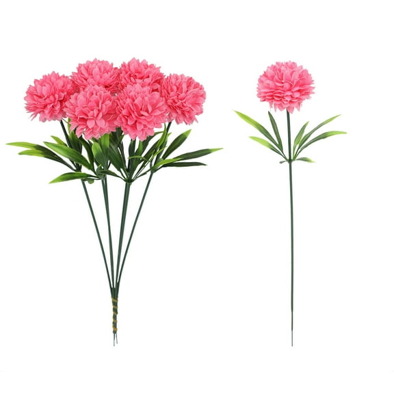 Taotanxi 5-6 Pcs Fake Silk Chrysanthemum Flower Artificial Flowers Ball Flowers Fake Mums Flowers Wedding Arrangements Decor Bouquets Home Festival Table DIY Decoration Center (Hot Pink)