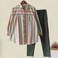 thumbnail image 3 of sunsanly 2 Pcs/Set Women Shirt Pants Set Striped Contrast Color Lapel Long Sleeve Single-breasted Blouse Wide Leg Loose Elastic Waist Trousers Set Lady Casual Daily Outfit, 3 of 8