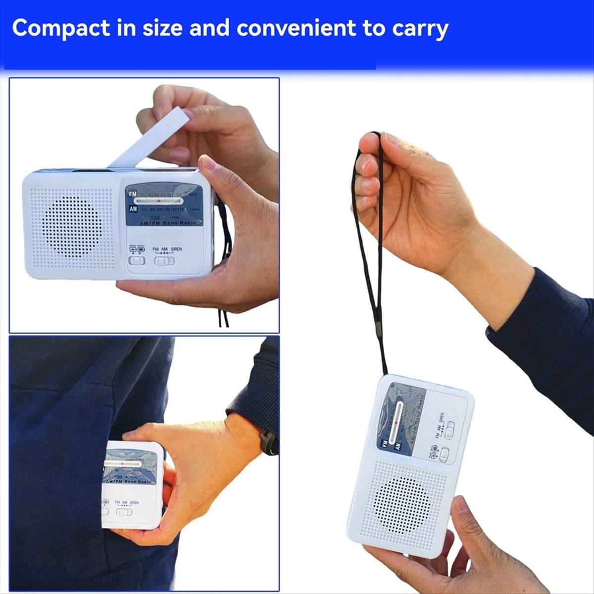 FM/AM Radio Solar Hand Crank Self Powered Radio Multifunctional Portable Emergency Radio with Flashlight White,1 x Portable Radio 1 x USB cable,White