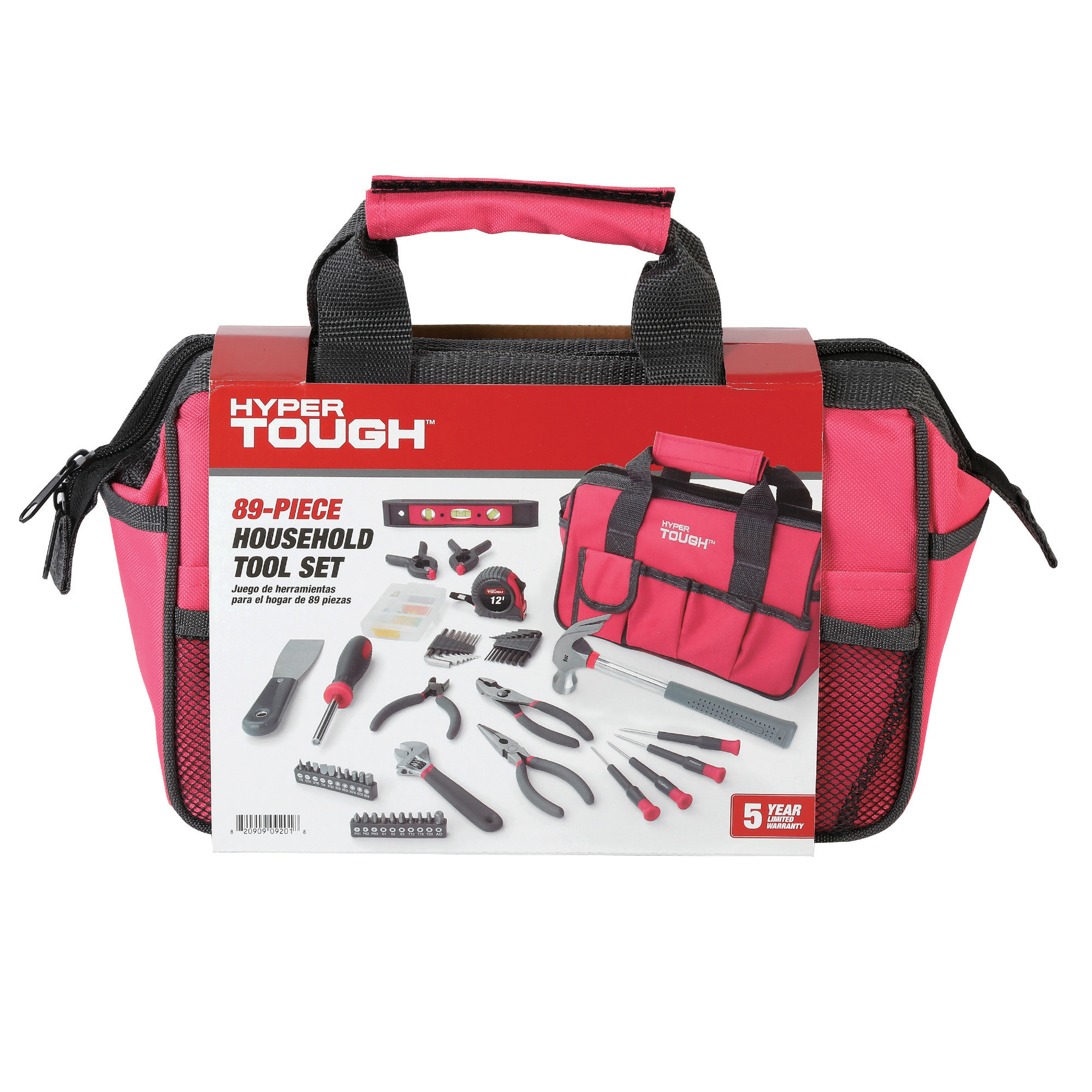 Juego de herramientas para hogar de 89 piezas Hyper Tough con bolsa de herramientas de 12 bolsillos, rosa 8