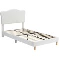 thumbnail image 1 of Para niños' beige tamaño individual forrado cama de plataforma con adorable bouclé velvet cabecero, no box spring required, easy to assemble y durable, 1 of 8