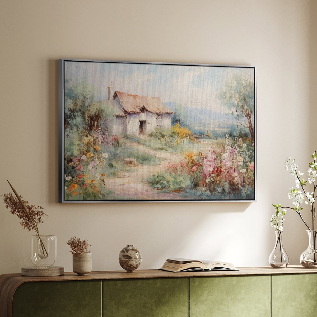 Vintage Landscape-CCLVIII By Wexford Home Framed in Silver Wood Gallery Wrapped Canvas 27 in. x 41 in.