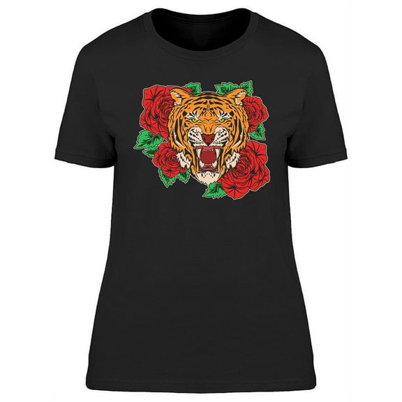 Tiger And Rose Tattoo Design T-Shirt Women -Image by Shutterstock, Female Small