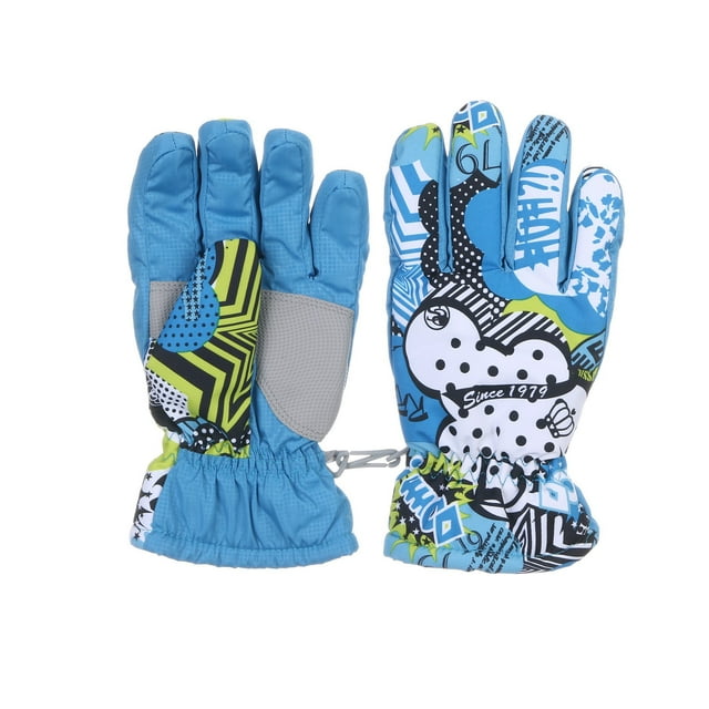 Reayehane Kids Ski Gloves Winter Warm Lining Snow Adjustable Waterproof Windproof Cold (Blue )