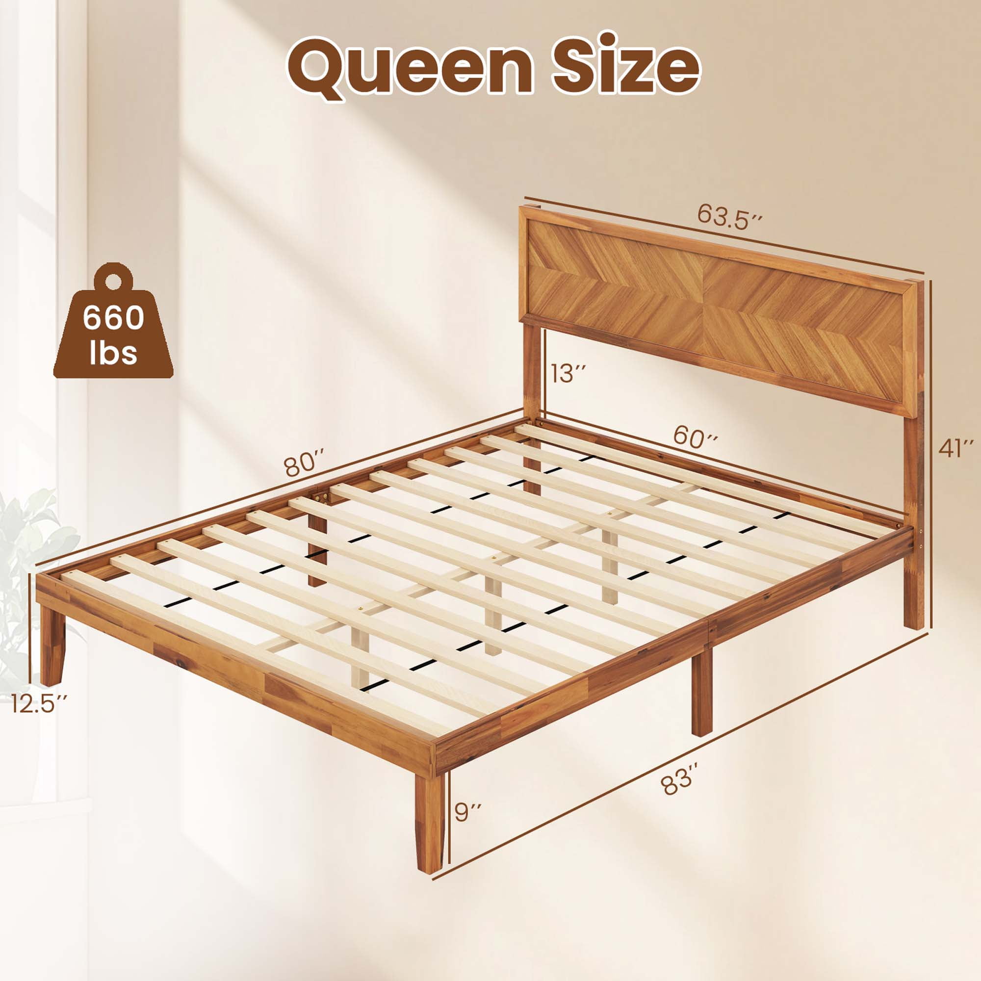 Gymax Queen Size Bed Frame w/Headboard Wooden Slats Support 9'' Under-bed Storage Space