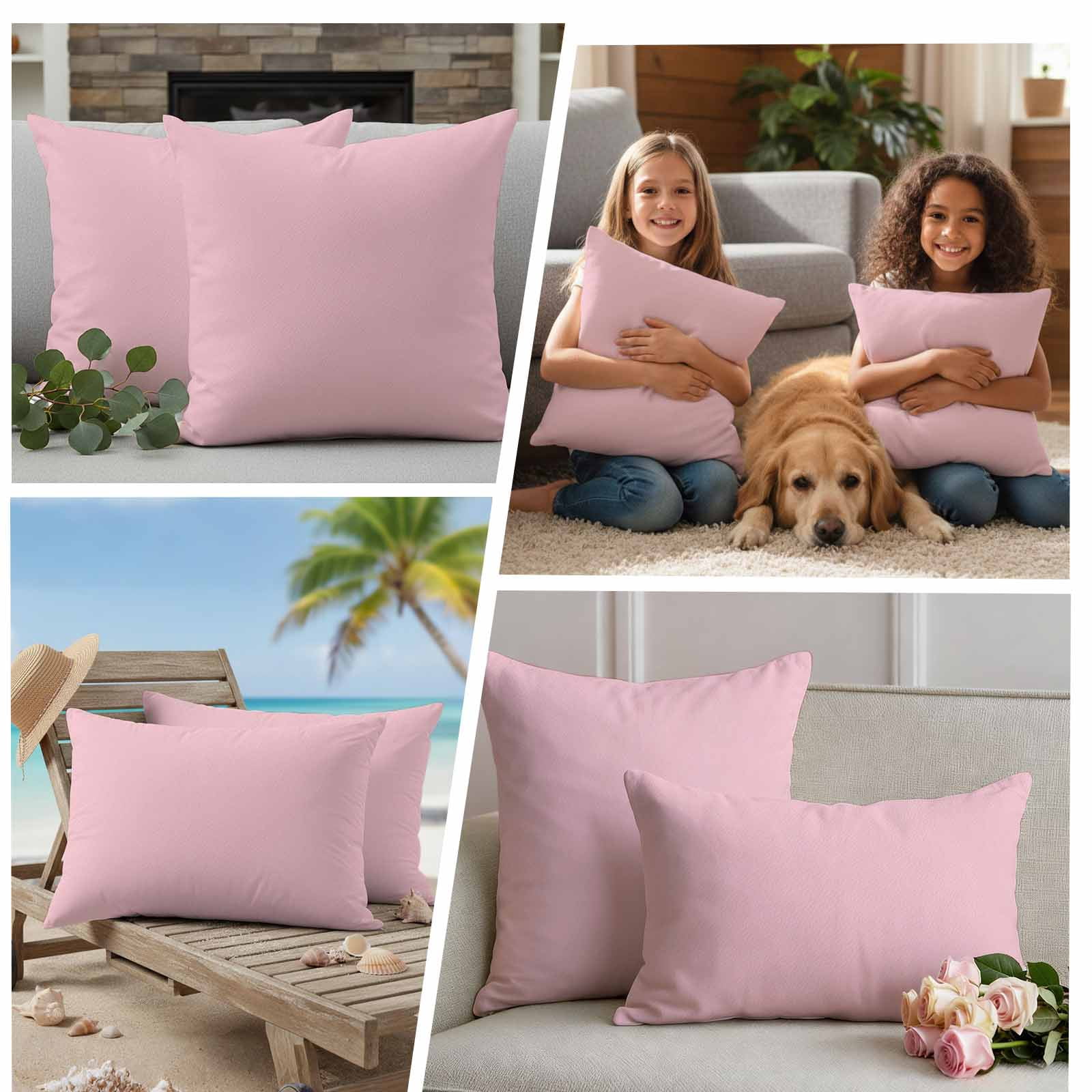 Solid Pink Outdoor Waterproof Pillow Covers, Romantic Minimalism Abstract Denim Texture Decorative Square Throw Pillowcase Sofa Cushion Sham for Patio/Couch/Chair, 20"x20" 2 Pack