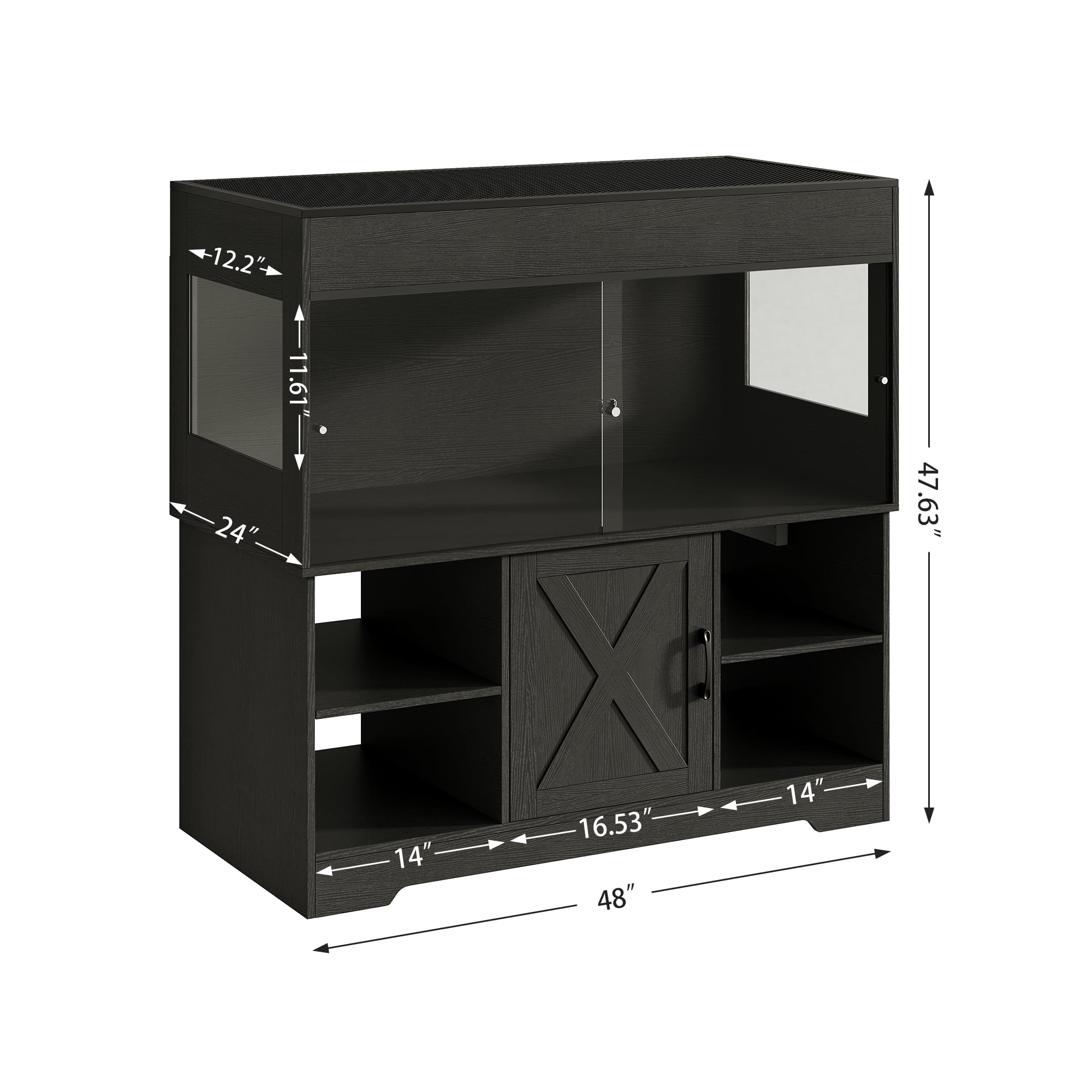 Herture 120 Gallon Reptile Tank with Stand, 4x2x2 Terrarium Enclosure for Bearded Dragons, Snakes, Lizards ?Sliding Acrylic Doors, Mesh Top, Storage Cabinet, Built-in Power Outlet Black PX01RTB