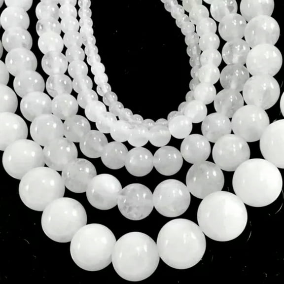 HOOUN Natural Gemstone Jade Smooth Round Loose Bead 15" 4mm 6mm 8mm 10mm 12mm-White-8mm