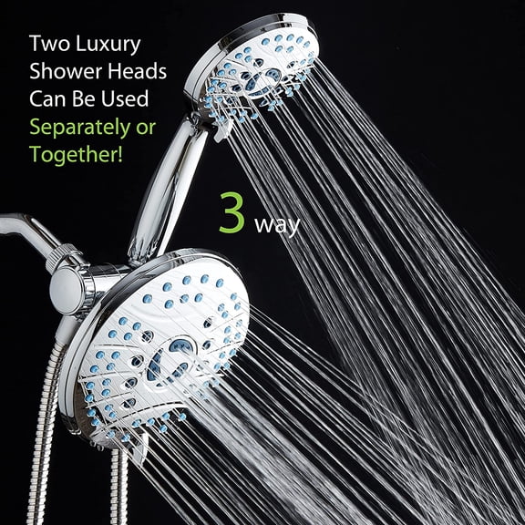 As-Seen-On-TV High Pressure 50-mode Rain & Handheld 3-way Shower Head Combo - Anti-clog Nozzles/Tub, Tile & Pet Power Wash/Extra Long 6 ft. Stainless Steel Hose/All Chrome Finish