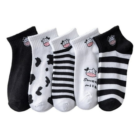 

5 Pairs Spring Short Socks Cartoon Cow Socks Students Socks Fashion Costume