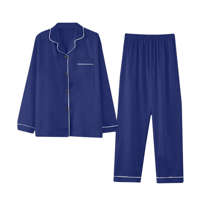 Pitauce Womens Satin Pajama Set Button Down Soft Loungewear Long Sleeve Pjs Sleepwear with Pockets