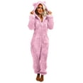 thumbnail image 2 of UQJfacai Womens Fleece Onesies Pajamas Jumpsuit Warm Sherpa Romper Sleepwear One Piece Zipper Cat Ear Hooded Playsuit Loungewear, 2 of 9
