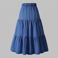 thumbnail image 4 of Girl's Ruffle Denim Skirt, Elastic High Waisted A-Line Midi Jean Skirt, 4 of 8