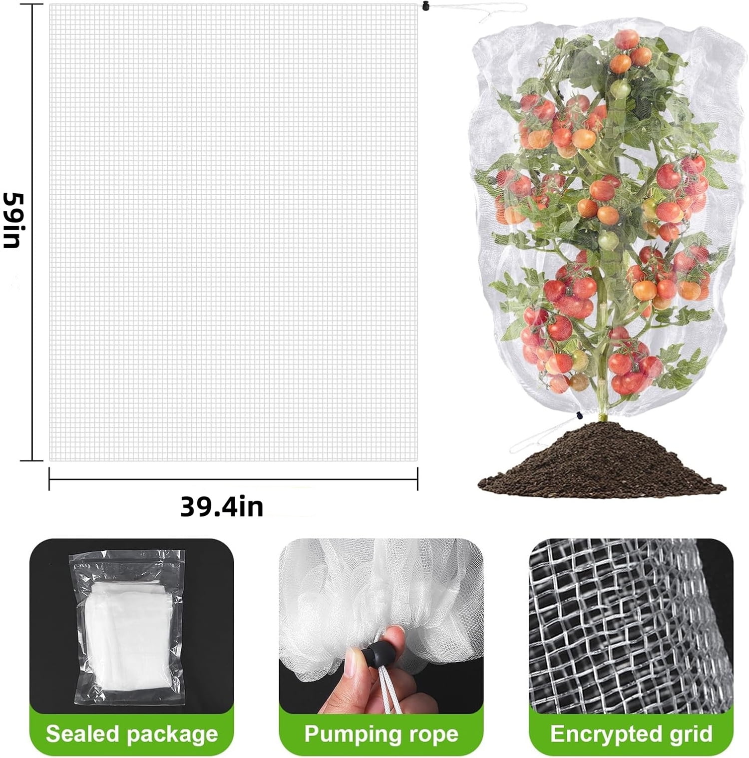 4 Pack Blueberry Bush Netting Cover,Garden Netting Mesh Cover Plant Netting Bags,39.4"X59"Fruits Bushes Protection Netting Covers Bags with Drawstring