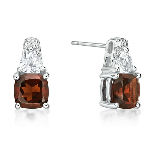 Jay Heart Designs 925 Sterling Silver Genuine Garnet and Created White Sapphire Earrings