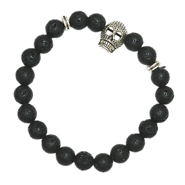 Hombres Mujeres 8mm Beads Elástico Pulsera de Joyería Cráneo Yuyangstore Pulsera de piedra de lava
