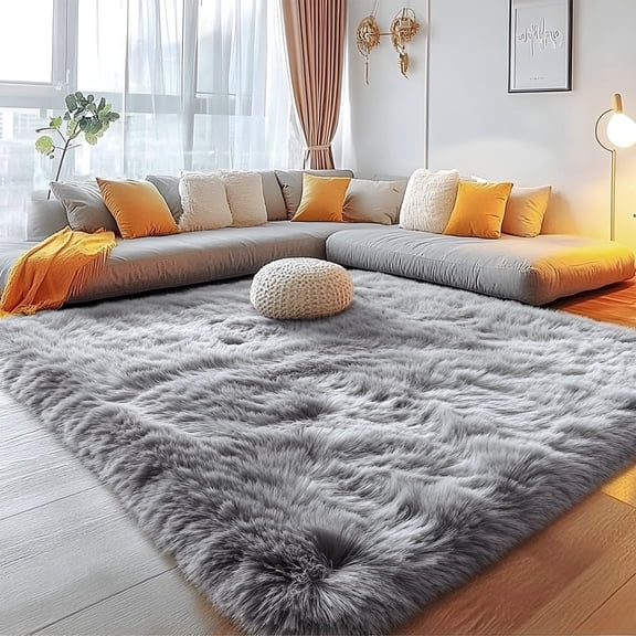 Pentantan Shag Area Rugs, 8ft x 10ft Soft Fluffy Indoor Carpet for Living Room Bedroom Decor, Light Gray