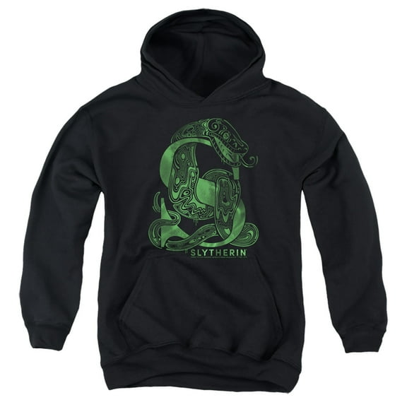 Harry Potter Slytherin S Logo Kids Pull-Over Hoodie (Small) for Youth Boys and Girls, Black
