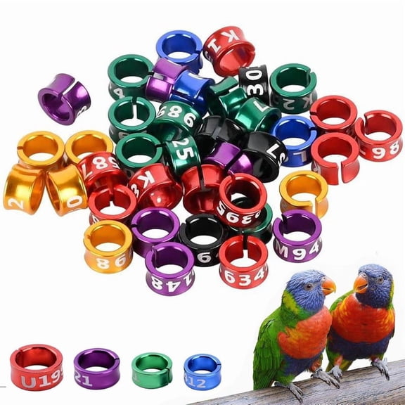 Bird Leg Bands,50 Pcs Open Bird Ring Legs Bands,Parrot Leg Ring,Aluminum Alloy Split Birds Legs Rings for Parrots,Hibiscus,Peonies,Pigeons