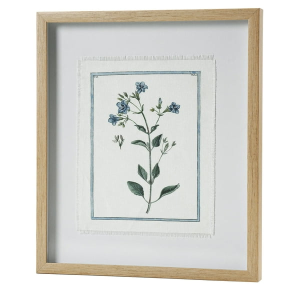 Crystal Art Gallery - Blue Flowers Printed Linen Framed Floral Farmhouse Wall Art - 13" x 15"
