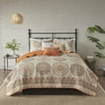 thumbnail image 4 of Noaman 6-Piece Reversible Quilt Set with Throw Pillows, Orange Floral Medallion Design, King/Cal King Size, Microfiber Polyester Bedding, 4 of 15