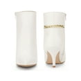 thumbnail image 2 of BLISSFUL STEP Women's Ankle Boots Kitten Heel Pointed Toe Zipper Chain Decor Booties Cream 8.5, 2 of 7