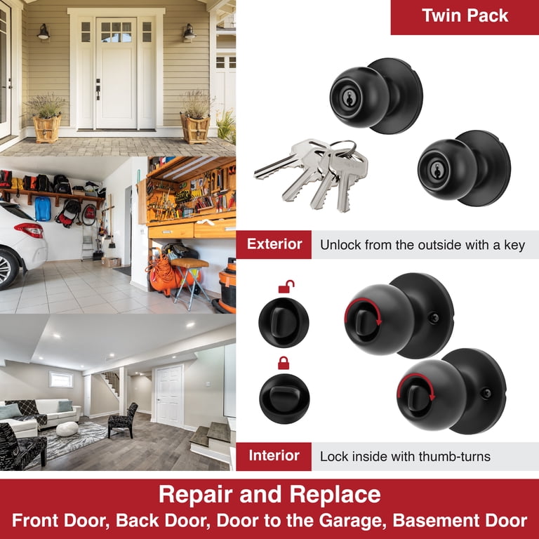 Hyper Tough Locking Doorknobs Twin Pack with Keyed Entry Matte